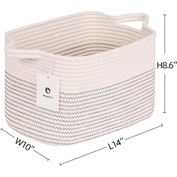 Blanket Basket Living Room Cotton Rope Woven Baskets With Handles for Shelves - Picture 4 of 7